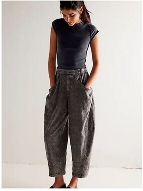 Free People High Road Pull-On Relaxed Barrel Pants Charcoal Washed Large